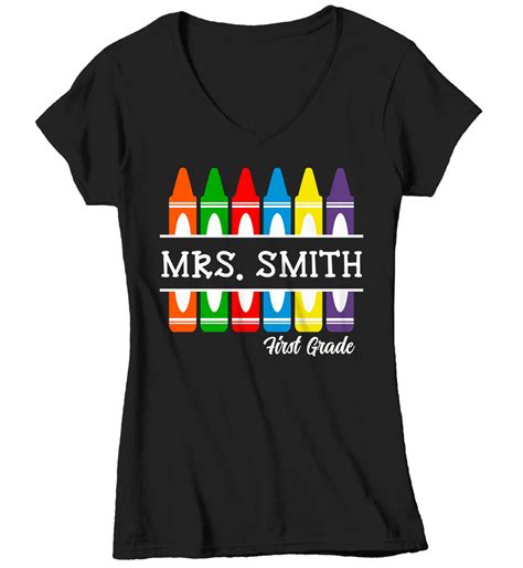 Womens Personalized Teacher T Shirt Crayon Shirts Custom Etsy Canada