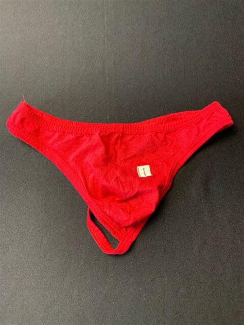 Vintage 80s Mens Thong Underwear Red Cotton Size L 36 38 Made In