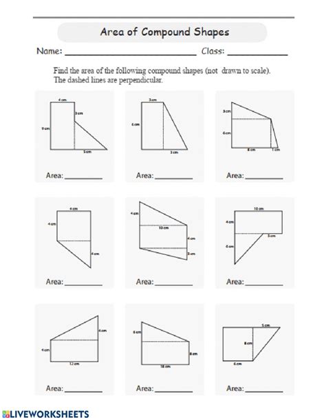 area  compound shapes worksheet