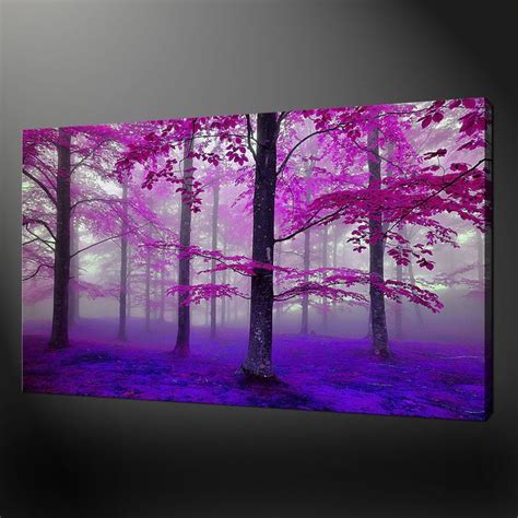 Forest Fog Purple Landscape Premium Canvas Print Picture Wall Art