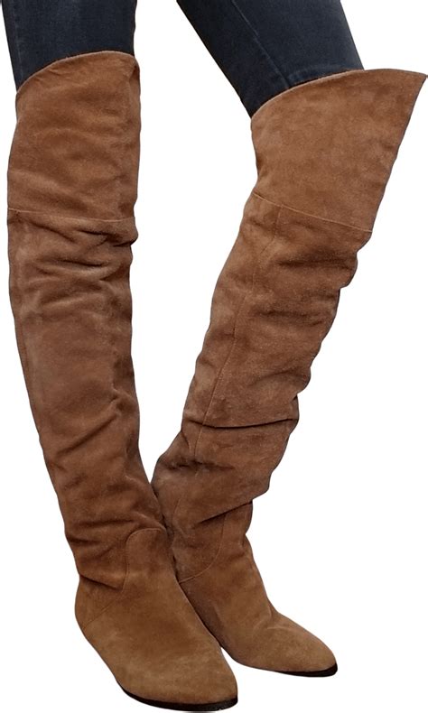 Vintage 80s Tan Suede Over The Knee Slouch Boots Shop Thrilling