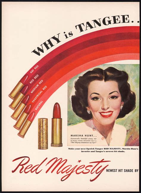 vintage magazine ad tangee lipstick red majesty 1947 marsha hunt pictured 2 page in 2022 print