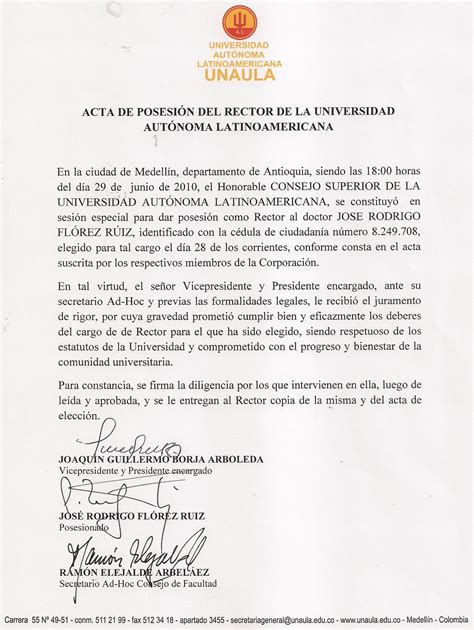 Noticias Unaula Acta De PosesiÓn Del Rector De La Universidad AutÓnoma