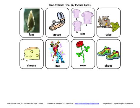 Testy Yet Trying Final Z Free Speech Therapy Articulation Picture Cards