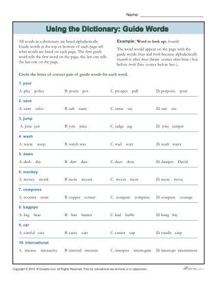 Words And Their Meanings Worksheets K5 Learning Dictionary Skills