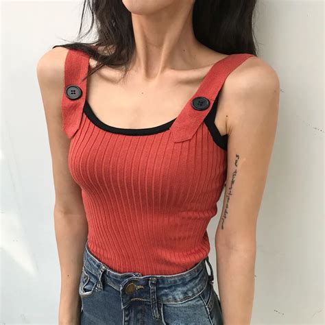 2018 women fashion slim knitting cropped camis tops girl knitted chic tank crop tops sleeveless
