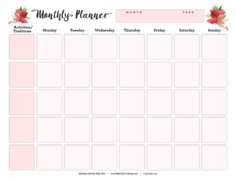 Monthly Planner Printable Help Club For Moms