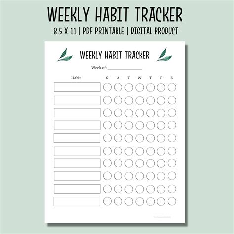 Weekly Habit Tracker Printable Habit Tracker Chart Daily Habit