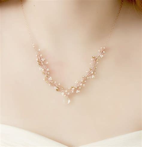 Delicate Rose Gold Freshwater Pearl And Crystal Wedding Necklace