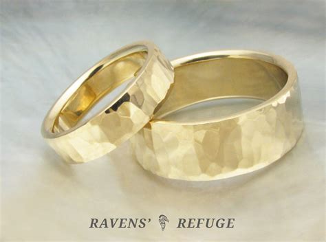 Handmade Wedding Bands Hammered Gold Rings Ravens Refuge