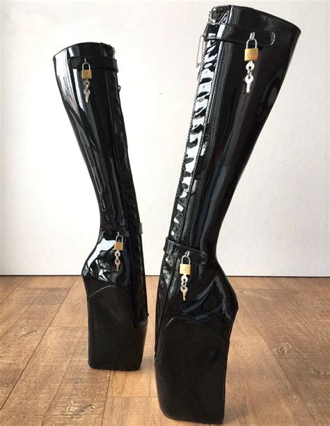 women ballet boots black lockable zipper wedge heels knee high women lined boots heels round toe