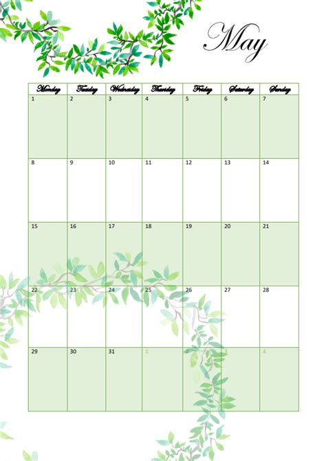 Month Of May Printable Calendar