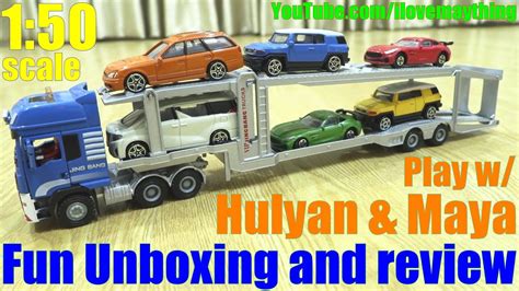 A 150 Scale Car Transporter Truck Unboxing And Review Diecast Cars