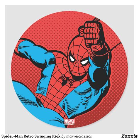 Pegatina Redonda Spider Man Retro Swinging Kick