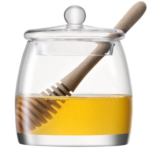 Lsa Serve Glass Honey Pot With Natural Oak Dipper From Black By Design