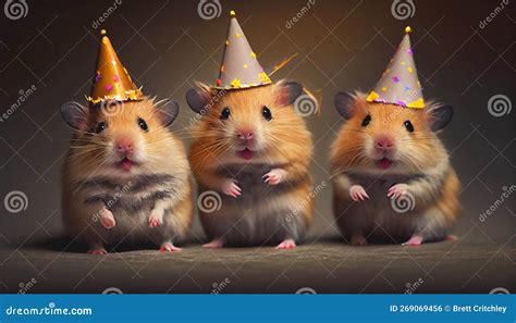 Party Hamster Hamsters Wearing Hats Celebrating Stock Illustration