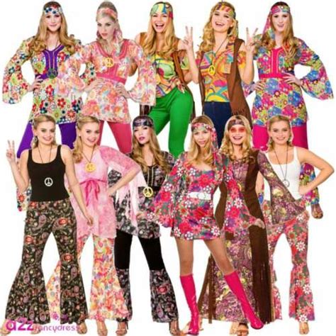 Ladies 60 S 70 S Hippie Costumes Flower Power Retro Festival Fancy Dress Uk 6 28 Ebay