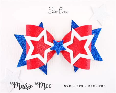 Star Bow Template SVG, 4th July Bow SVG, USA Red White Blue (557347