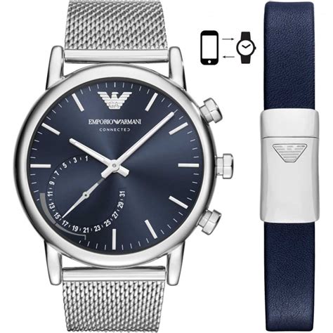 Emporio Armani Mens Connected Mesh Hybrid Smartwatch Watches From