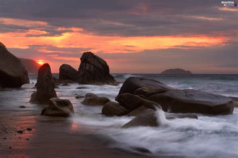 Clouds Great Sunsets Stones Sea Rocks Beautiful Views Wallpapers