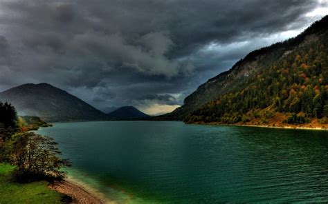 Heavy Clouds Over Mountain Lake Image Abyss