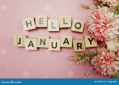 Hello January Alphabet Letter With Space Copy On Pink Background Stock
