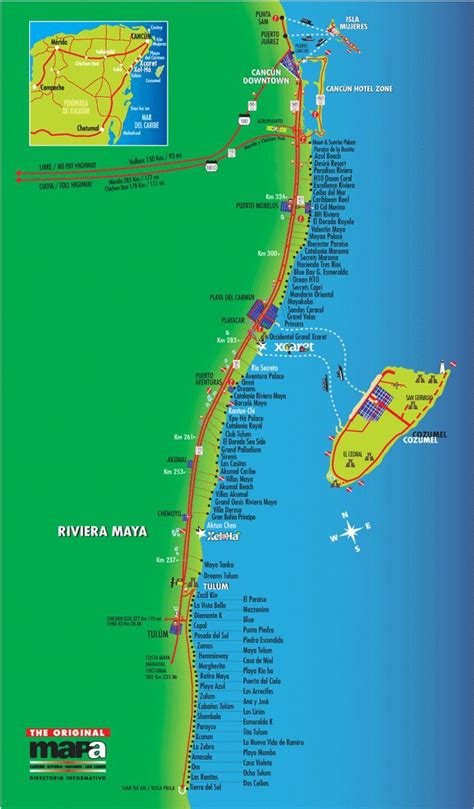 Map Of The Main Hotels Along The Riviera Maya Including The Grand