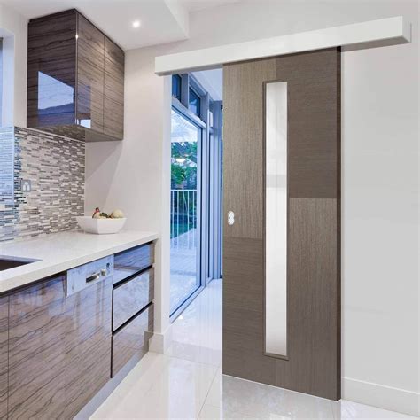 Single Sliding Door And Wall Track Hermes Chocolate Grey Internal Door