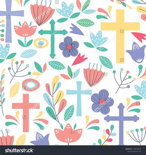 Christian Pattern Background Cross Flowers Vector Stock Vector Royalty