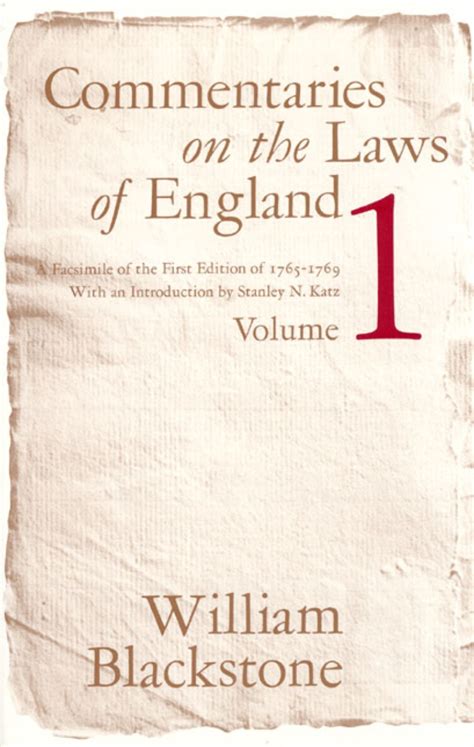 Commentaries On The Laws Of England Volume 1 A Facsimile Of The First Edition Of 1765 1769