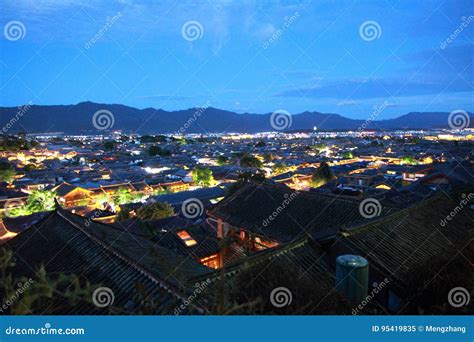 Old Town Of Lijiang At Night Stock Image Image Of Landscape Clouds