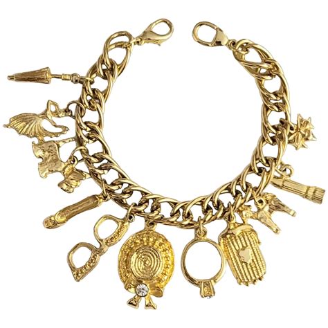 Liz Claiborne Gold Tone Beauty Bag Charm Bracelet Ruby Lane