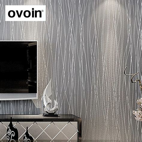 Plain Grey Silver Stripes Flocked Wallpaper Room Decor Modern Luxury