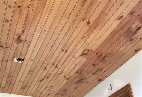 Tongue And Groove Wood Stained Ceiling Staining Wood Wooden Ceilings