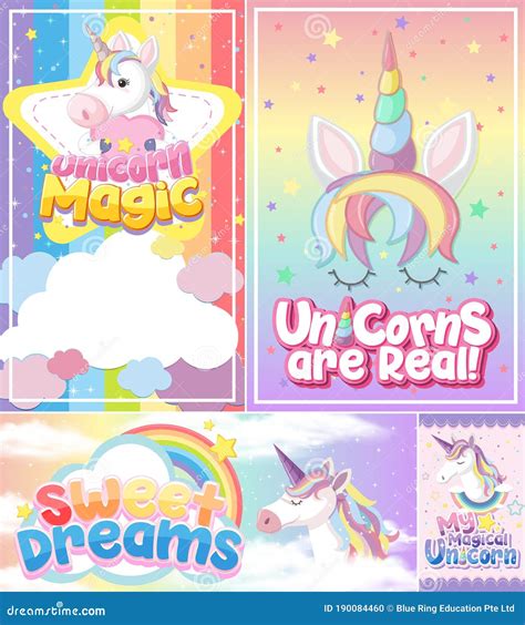 Cute Unicorn Banner On Pastel Background Color Stock Vector