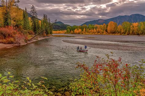 Fall Fly Fishing From Float Boat On North Fork Of Flathead River
