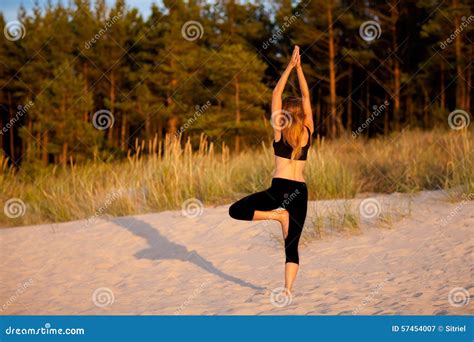 Beach Yoga Session By Polish Sea Stock Image Image Of Baltic Exercising