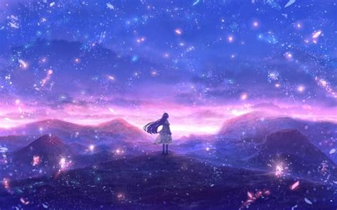 Wallpaper Anime Girl Polychromatic Scenery Glowing