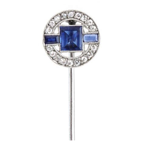 1930s French Art Deco Sapphire Diamond Platinum Stick Pin At 1stdibs