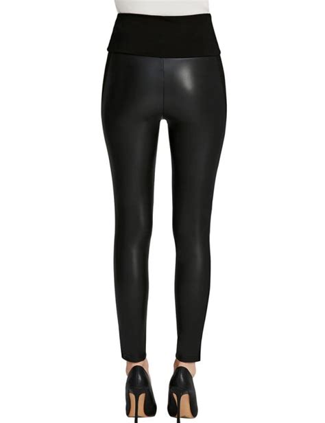 Black Leather Leggings For Women Tummy Control Stretchy Leather Pants