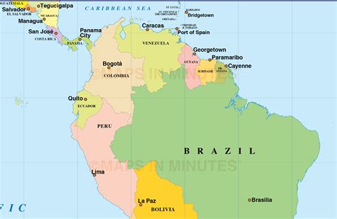 Digital Vector South American Countries Map In Illustrator And Pdf Formats