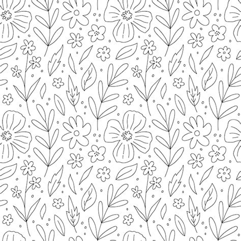 Premium Vector Botanical Seamless Pattern With Doodle Flowers Leaves