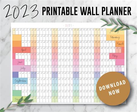 2023 Wall Planner Rainbow Printable Calendar Minimalist Etsy Australia