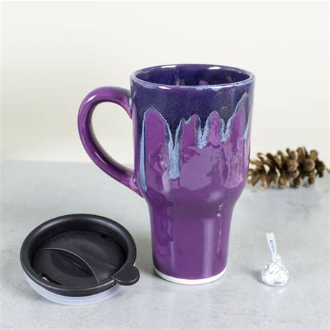 Reusable Travel Mug Ceramic Coffee Mugs With Handle And Lid Etsy
