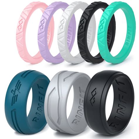 Rinfit 8 Pack Silicone Wedding Rings 5 Silicone Wedding Bands For