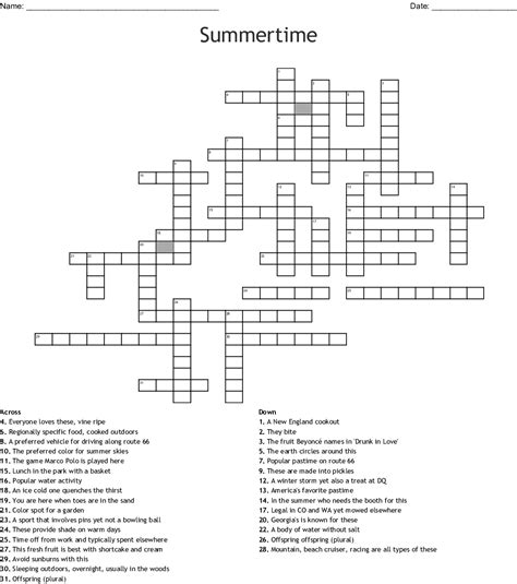 Free Printable Summer Crossword Puzzles Printable Templates