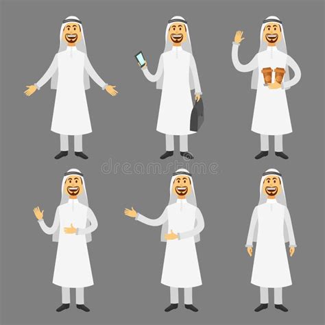 Cartoon Images Set Of Arab Man In Traditional Arabic Clothing Vector
