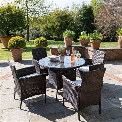 4 Seater Rattan Round Dining Table And Chair Set Brown Garden Furnitur