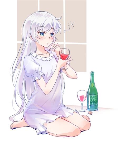 Iesupa Weiss Schnee Rwby Highres 1girl Alcohol Alternate Hairstyle Blue Eyes Bottle