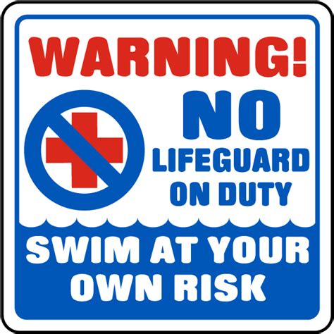 Warning No Lifeguard On Duty Sign F6908 By